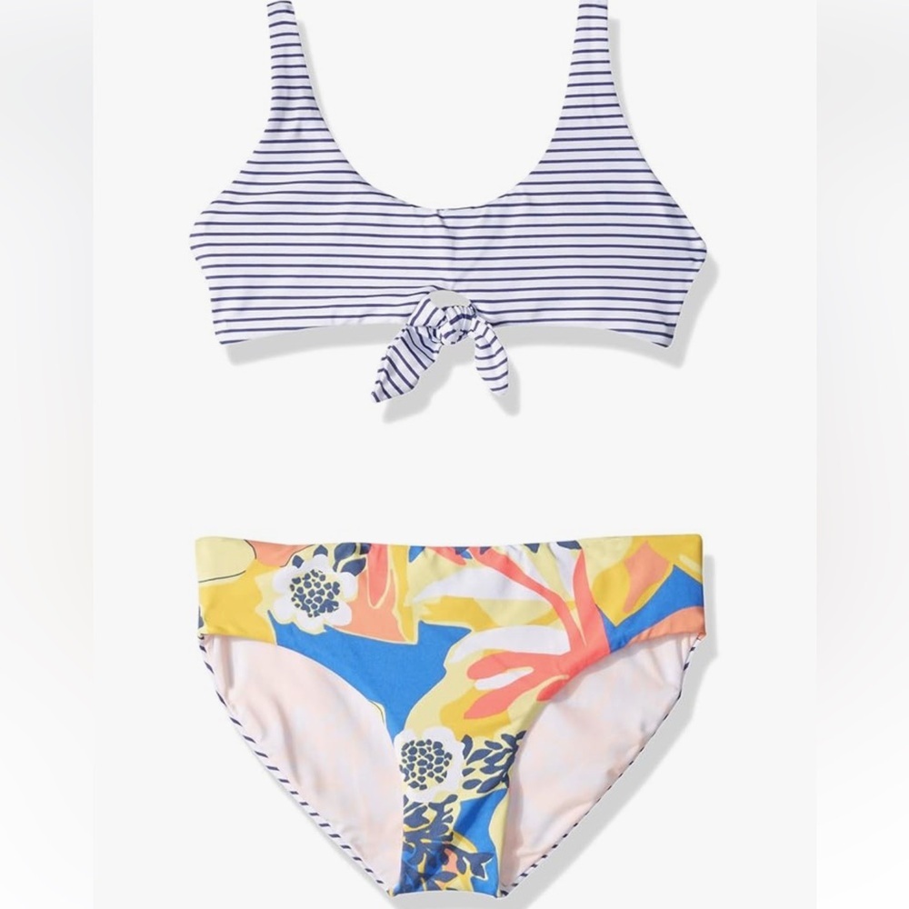 Maaji Reversible Bikini Swimsuit Set in Aye Aye Captain Blue Stripe Floral 14